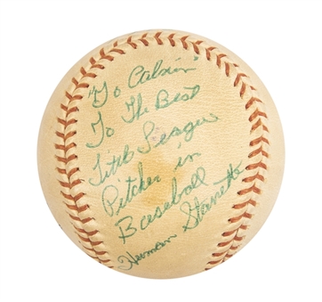 1973 St. Pete Little League Official AAA Baseball Inscribed "To Calvin To the Best Little League Pitcher in Baseball"  (Ripken LOA)